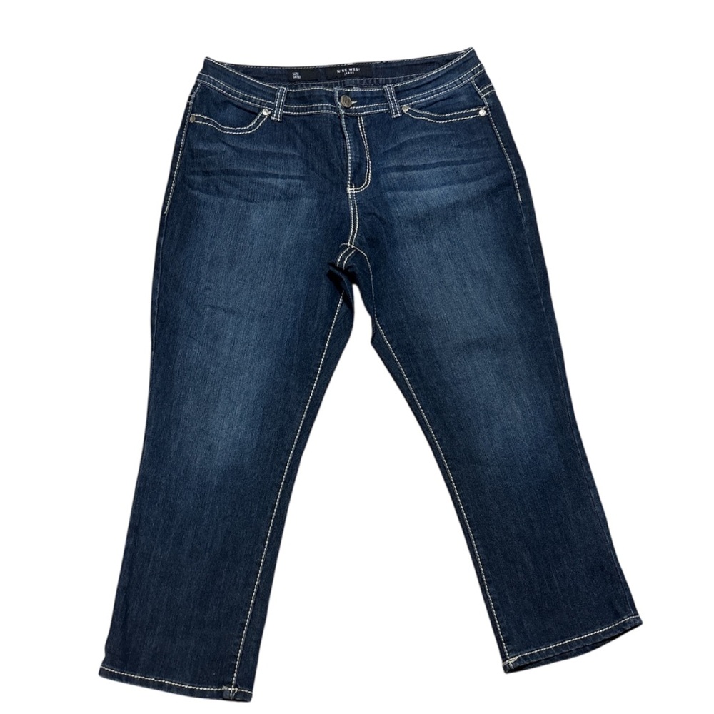 Nine West Blue Ankle Cropped Jeans with Contrast Stitching Size 14